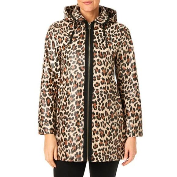 Kate Spade New York Leopard Matte Aline Raincoat Long Sleeve Brown Women's SZ S - Picture 1 of 12
